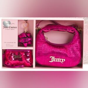 NWT Juicy Couture 3 piece hobo crossbody gift set, hot pink metallic